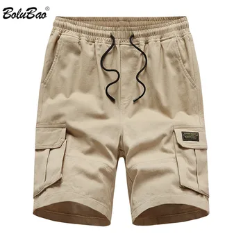 

BOLUBAO Summer New Men Cargo Shorts Fashion Brand Men's Solid Color Knee Length Shorts Drawstring Casual Shorts Male