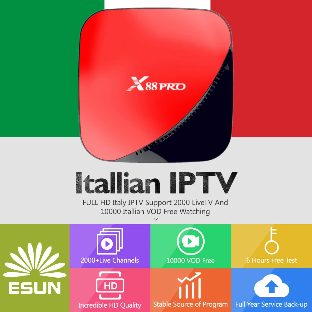 

1/3/6/12 Months Italy IPTV Europe IPTV X88 pro Support Android m3u enigma2 and tvonline TVIP 2000+Vod XXX supported