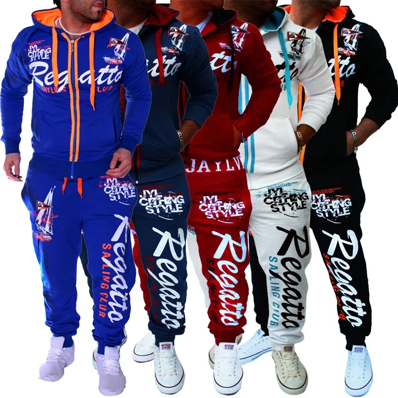 

ZOGAA 2019 Mens Hooides+Pants 2pcs O-Neck Set Male Letter Printed Fashion Fitness Running Track Suit Casual Patchwork Men Sets