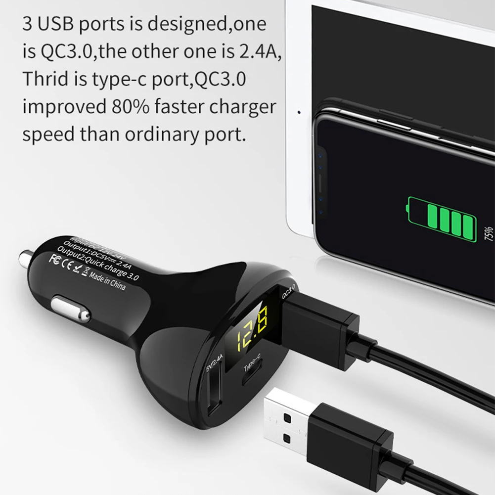 Прочный монитор напряжения на выходе двойной USB Мобильный телефон многофункциональное автомобильное зарядное устройство ABS умный адаптер питания тип-c цифровой дисплей
