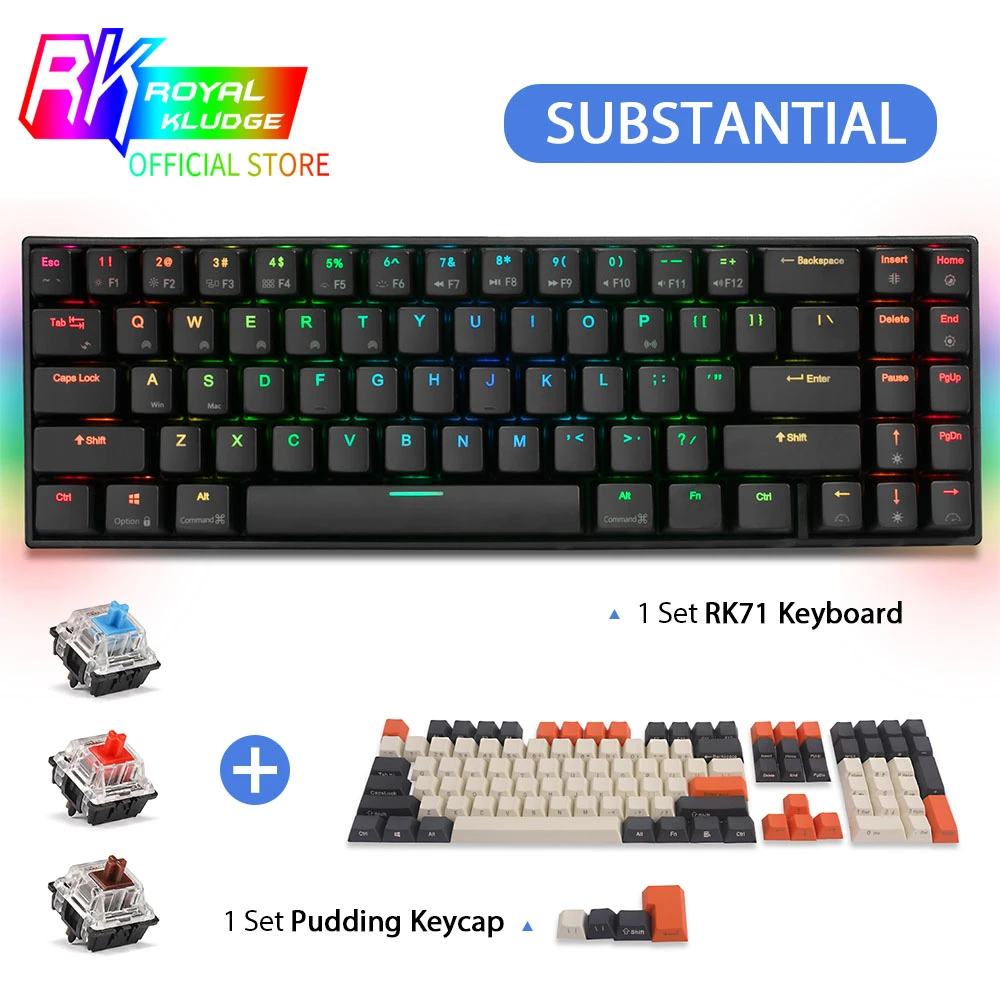 Rk71 70 メカニカルゲーミングキーボードワイヤレス71キーpbtカーボンキーキャップtkl Bluetooth Rgbバックライト青茶赤switchs キーボード Aliexpress