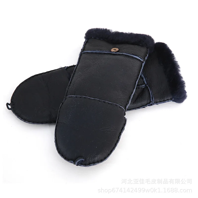 Navy Blue Зимние теплые варежки с сенсорным экраном для езды на велосипеде и езды на велосипеде, новинка, одноцветные варежки с полупальцами, Guantes Mujer - Цвет: Navy Blue