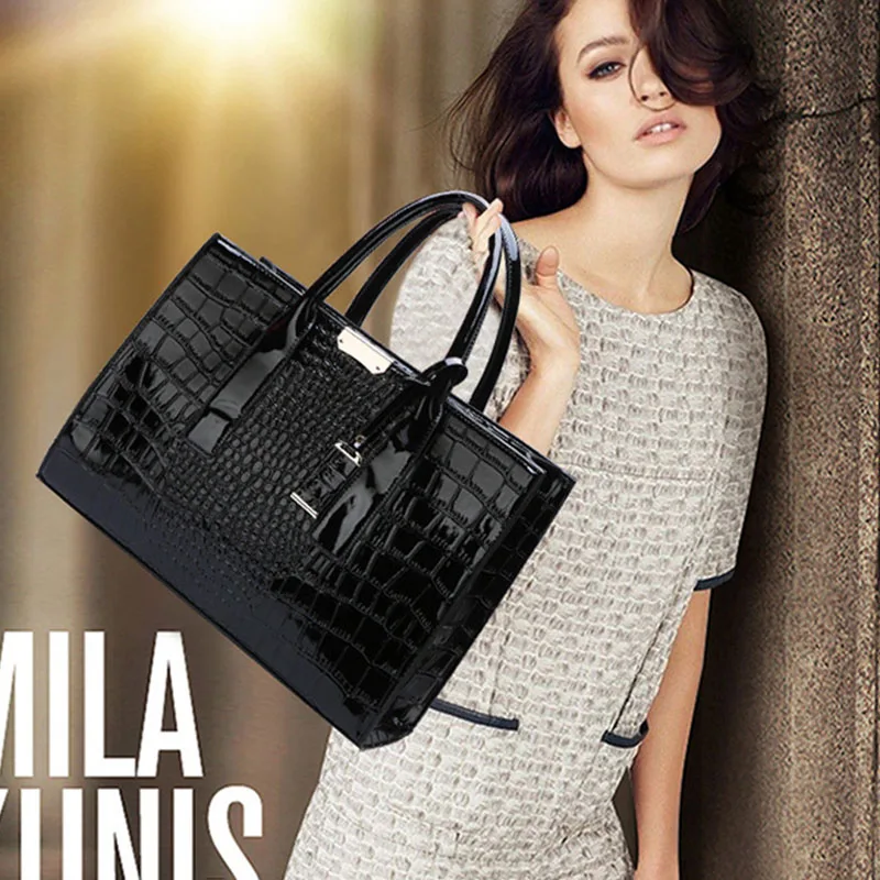 Женская сумка, модный дизайн, универсальная лакированная крокодилья кожа, узор, сумка через плечо, сумка, комплект