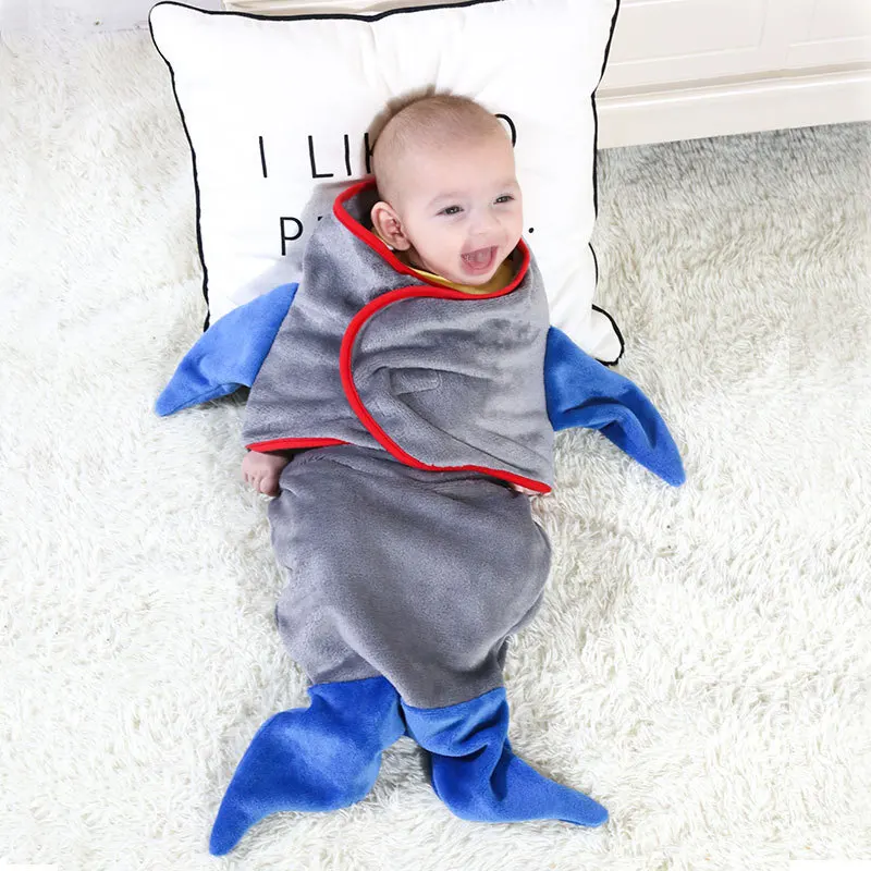 Милый спальный мешок с рисунком акулы для малышей; спальный мешок для маленьких детей; зимний спальный мешок для маленьких детей; теплый спальный мешок для новорожденных; одеяло для пеленания русалки