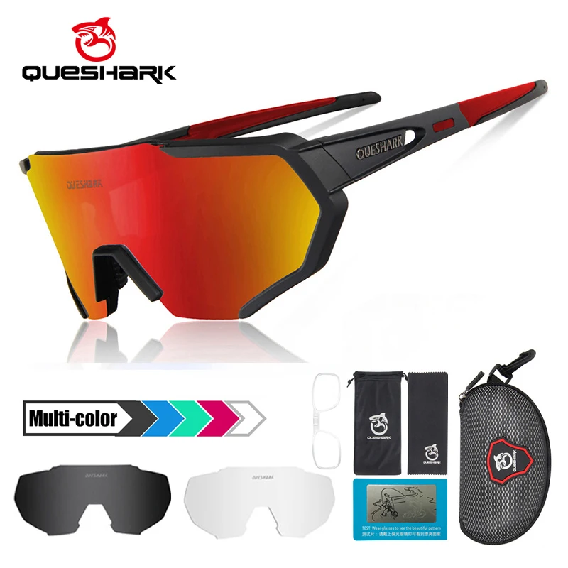 Polarized Cycling Sunglasses Eyewear Mtb-Goggles QUESHARK Road-Bike Big-Frame HD 3-Lens/Set