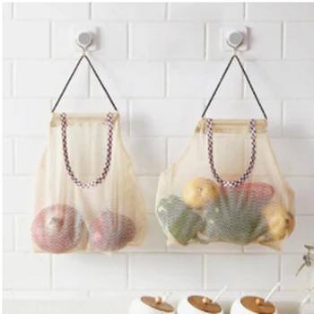 

1Pc Mesh Durable Fruit And Vegetable Storage Bag Kitchen Tools Wall Hanging Wear-resisting Place-saving Storage Bags