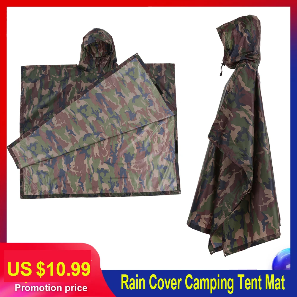 TOMSHOO Cycling Rain Cover Outdoor Tool Multifunctional Lightweight Camouflage Hood Hiking Poncho Camping Tent Mat | Спорт и