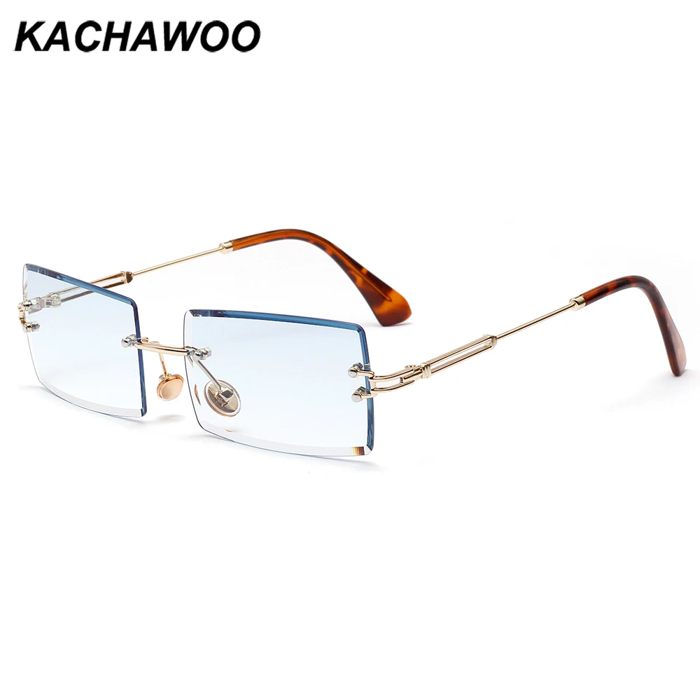 Kachawoo Модные солнцезащитные очки без оправы прямоугольные женские коричневые металлические золотые солнцезащитные очки Женские Ретро аксессуары Синий Зеленый uv400