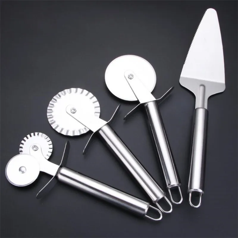 4 Patterns Stainless Steel Pizza Cutter Double Roller Pizza Knife Cutter Pastry Pasta Dough Crimper Kitchen Tools
