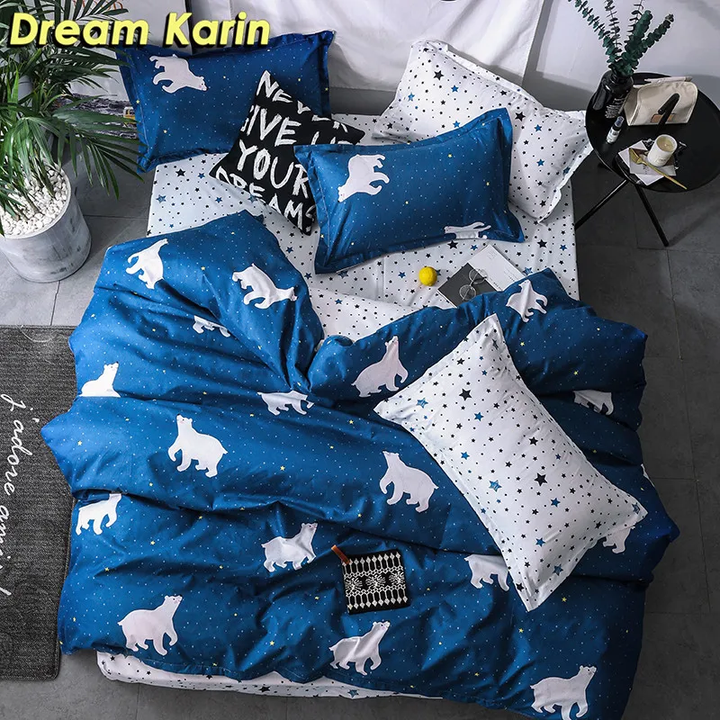 

Cartoon Kids Bedding Set King Size Brief Couple Duvet Cover Sets Single Double Queen Bed Linens Plaid Plant Printed Bedclothes