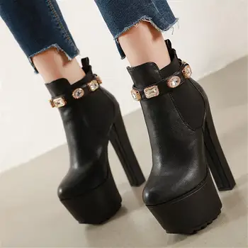 

Karinluna 2020 Dropship Women Shoes Spring Brand Crystals Fashion Thick Platform Top Quality High Heels Party Ankle Boots Female