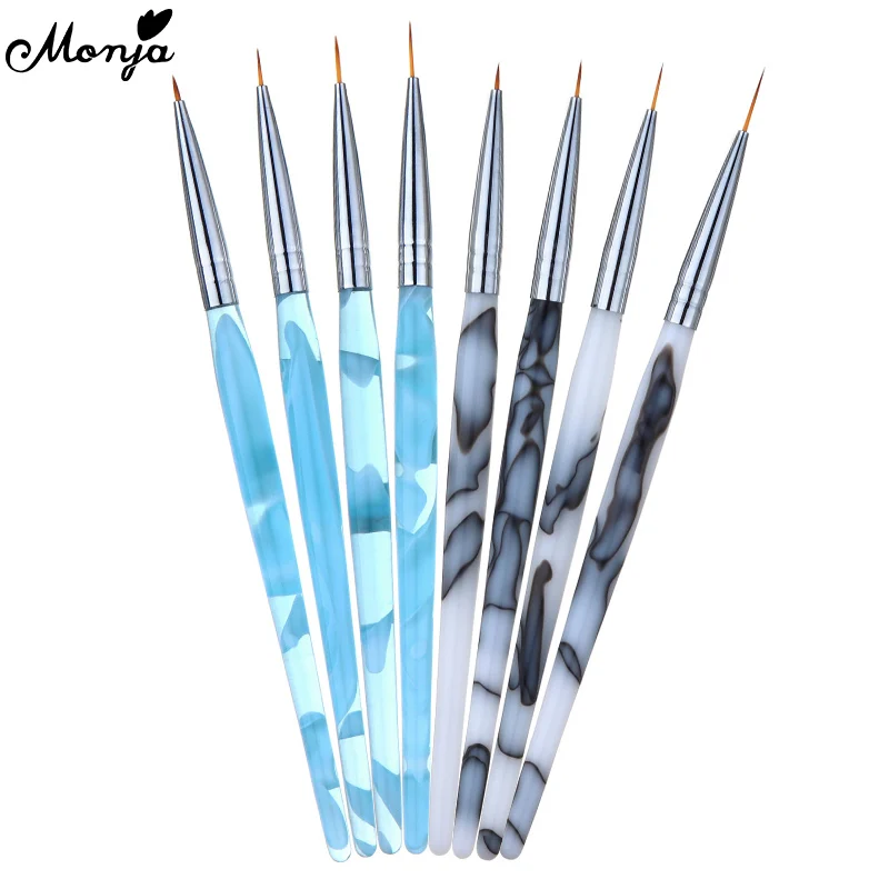 Monja 4 Pcs/Set Marble Pattern Handle Nail Art Liner Painting Brush French Stripes Lines DIY Design Drawing Pen Manicure Tools | Красота и