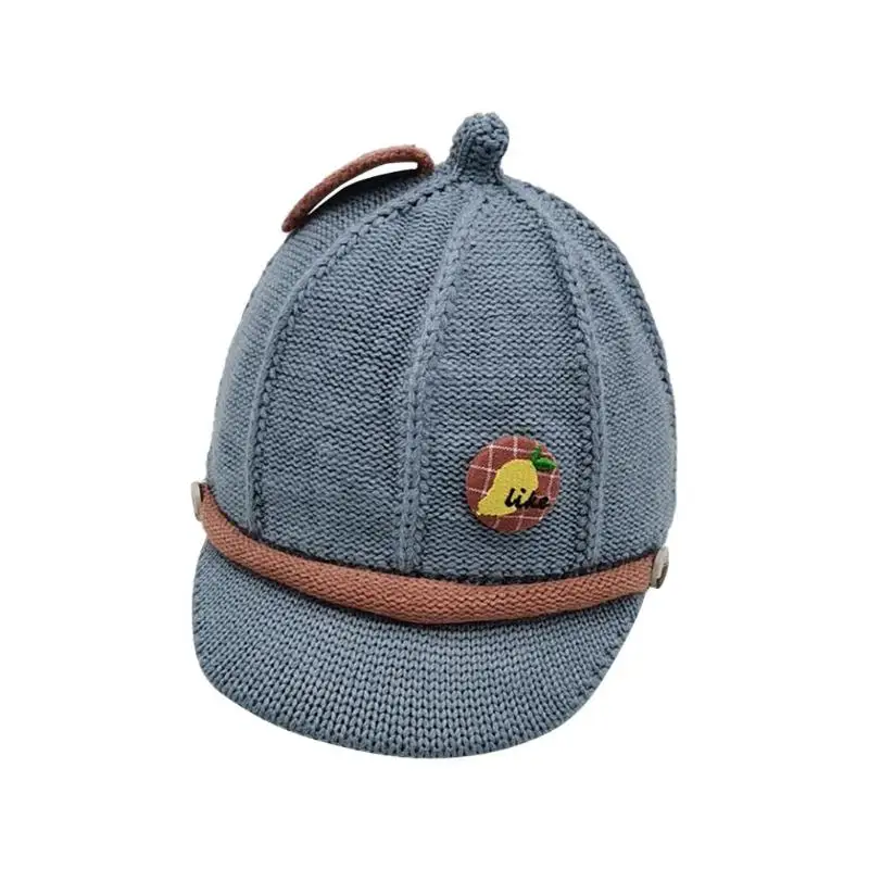 Light Blue Зимняя теплая вязаная шапка в Корейском стиле для новорожденных, шапка с фруктами для малышей - Цвет: Light Blue