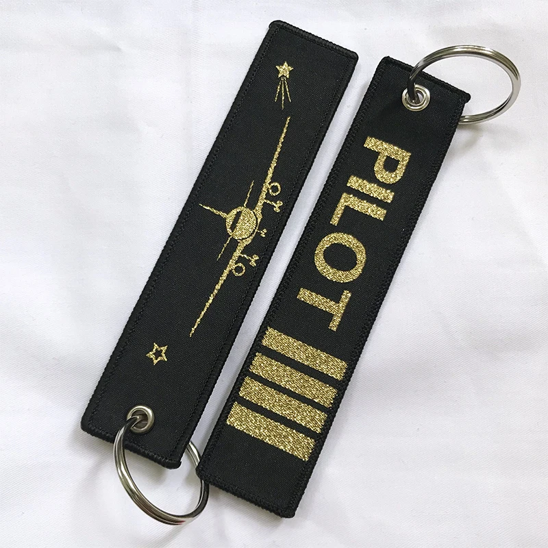 Wholesale Pilot Keychains Porte Flight Crew Pilot Gift Clef Aviation Key Chain Shinning Gold Color Woven Keyring Tags 10 PCSLOT (6)