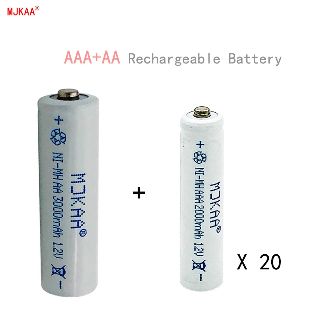 20 шт AA 3000mAh Ni-MH аккумуляторы+ 20 шт AAA 200mAh Аккумуляторы MJKAA