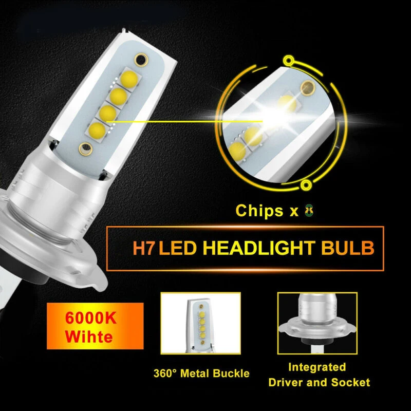 

2pcs H7 Fog Car LED Light Headlight COB Canbus 55W Waterproof Truck Light System Driving Day Running Super Bright