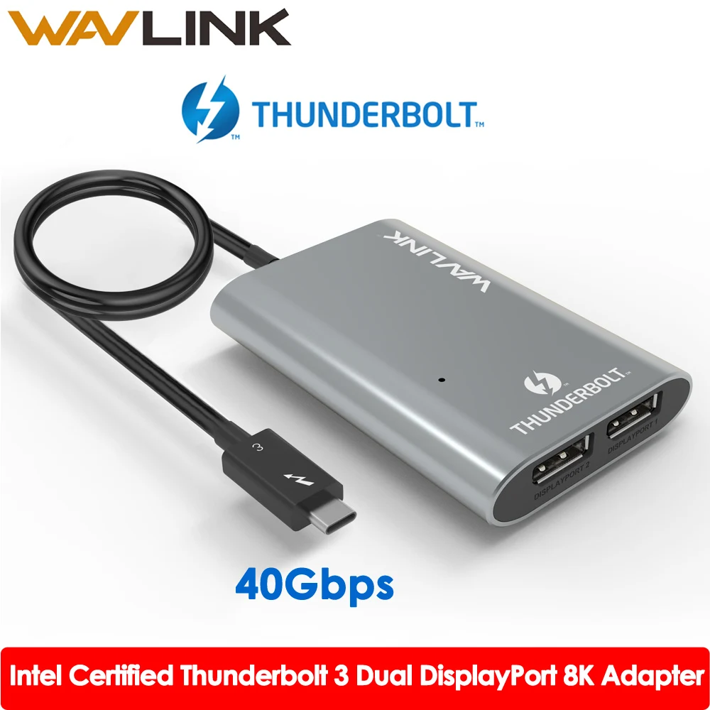 Сертифицированный Intel адаптер Thunderbolt 3 type C USB3.1 Dual DisplayPort до 8K Super speed usb-хаб для ноутбуков/настольных ПК Wavlink
