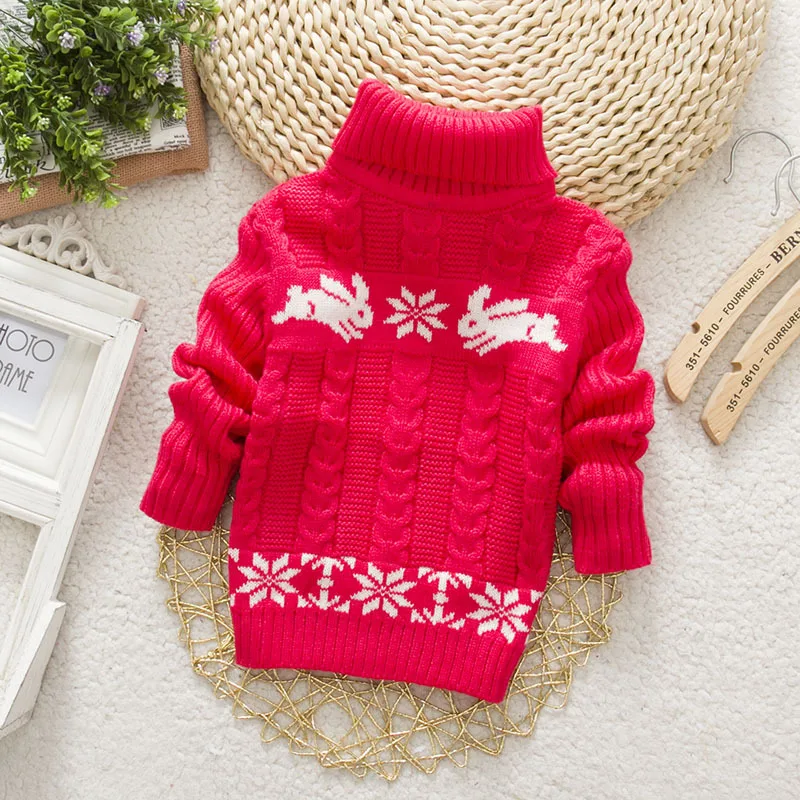 

LOOZYKIT Kids Autumn Knitted Sweaters Baby Boys Girls Turtleneck Pullover Children Cartoon Pattern Christmas Long Sleeve Clothes
