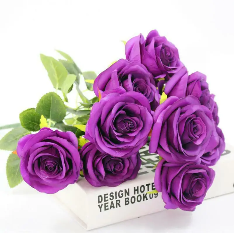 10 Heads Rose Artificial Flower Big Bouquet Silk Flower for Wedding Home Party Decoration Fake Flower Fall Decoration
