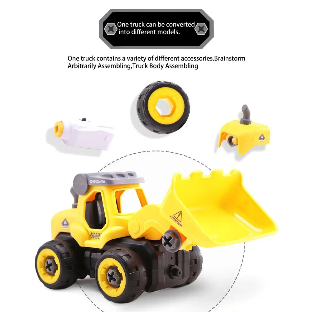 3 In 1 DIY Truck Dumper Crane Excavator Take Apart Toys With Electric Drill Remote Control 3