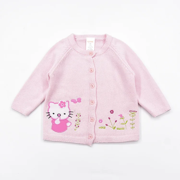 

Spring Autumn Winter Infant Baby Clothes Sweater Cardigan GIRL'S Childrenswear Children Solid Color KT Cat Flower Knit Coat
