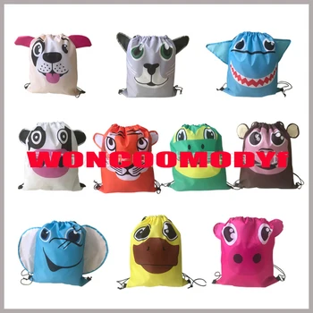 

30pcs/lot Multi-function Cartoon Bag Solid Kids Clothes Shoes Bag School Drawstring Sport Emoticon Backpacks Swim Gift Bags