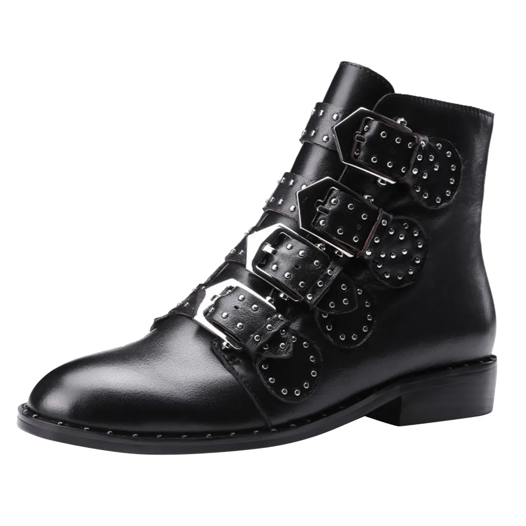 Черный winter boots women Retro Leather Pointed Toe ankle boots high heels soft leather Cool Retro Belt Buckle Shoes#g3 - Цвет: Черный