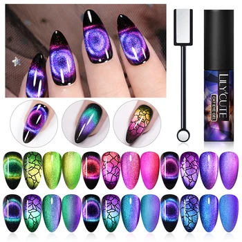 

LILYCUTE 9D Cat Eye UV Gel Soak Off UV LED Nail Polish Magnet Laser Shining Colorful Nail Art Varnish All For Nails Design