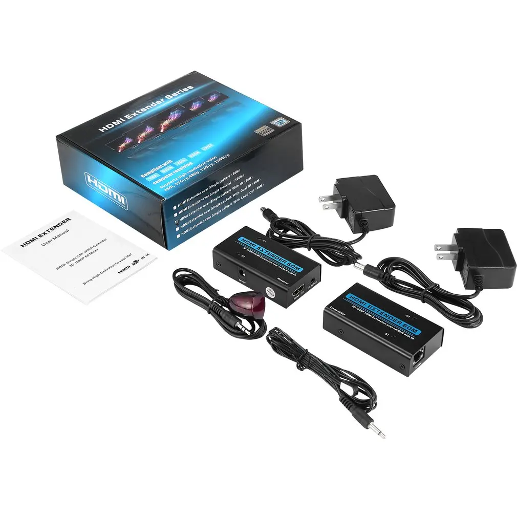 Цифровой HDMI удлинитель через один Cat5e/6 с ИК 60 м поддержка HD видео аудио 1080P HDCP совместимый с VGA/SVGA/XGA/SXGA/UXGA