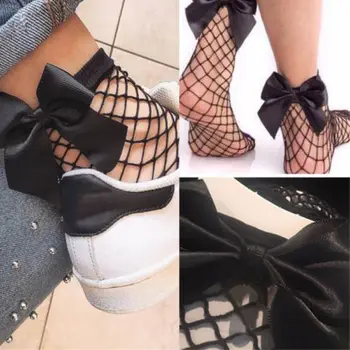 

Girls Women Ruffle Bow Chiffon Ankle High Socks Lady Mesh Lace Fish Net Short Socks Sanwood
