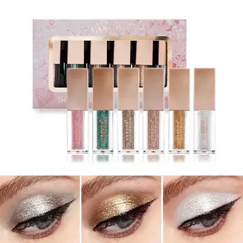 

6pcs pearlescent liquid eye shadow set high gloss long-lasting color diamond shine eye shadow liquid