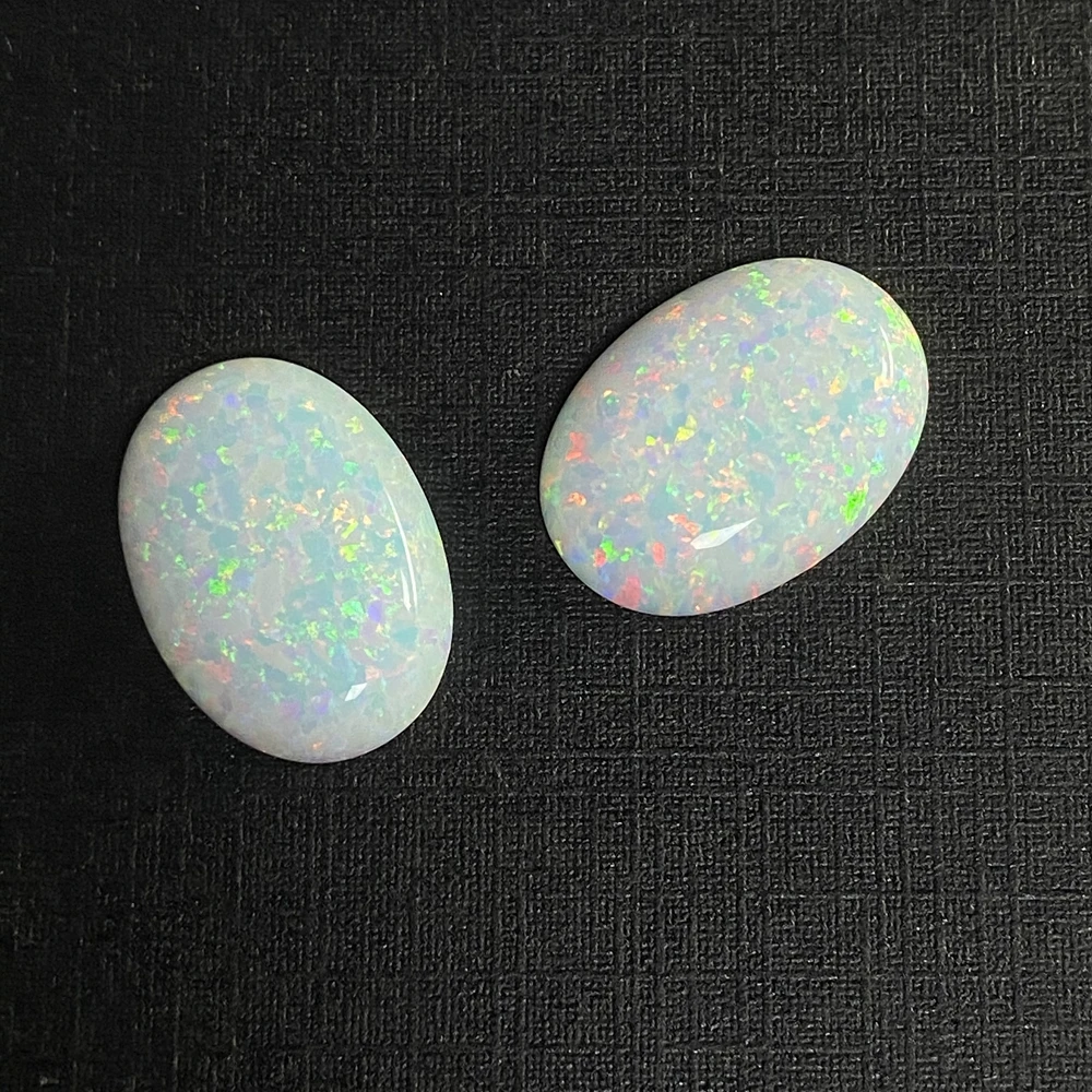 Loose Gemstones Moissanite Jewelry Materials Loose Lab Grown Diamond Lab Grown Loose Diamond Loose Beads For Jewelry Making Lab Created Flatback Cabochon Oval 16x12mm White Fire Opal Beads Stone For Ring Making