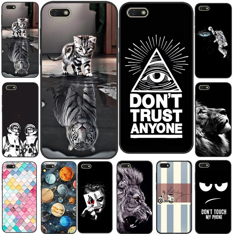 

For Coque Huawei Honor 7A Case 5.45 inch Cover Black Silicone Planet Cat Tiger Phone Case For Huawei Honor 7A 7s A7 DUA-L22