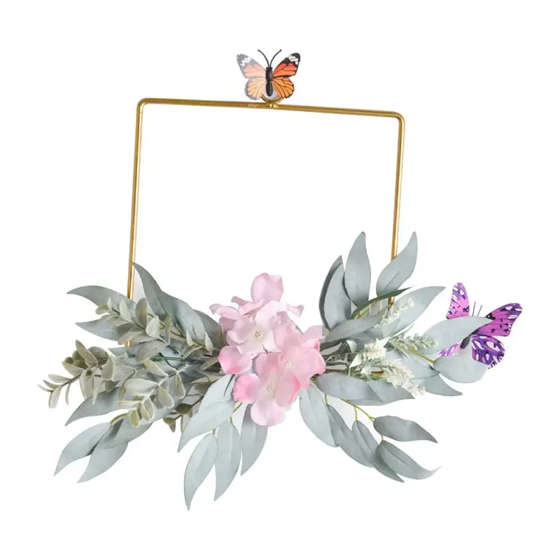 

HOT SALE Geometric Metal Garland Home Decoration Simulation Hydrangea Backdrop Wall Ornament Wreath