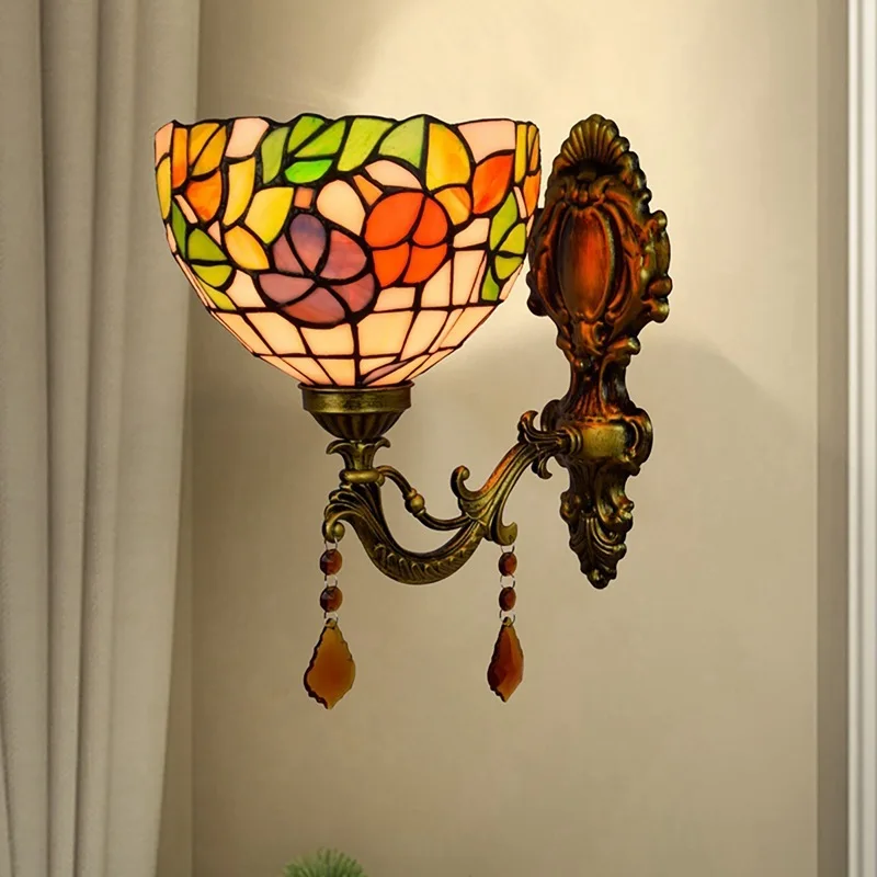 

European Rural mirror headlight European American Rural crystal bedside wall lamp aisle bar corridor wall lamp