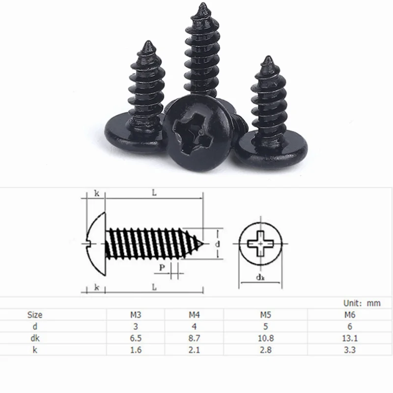 100pcs Cross Phillips Truss Head Self-tapping Screw Carbon Steel cabinet screw M3 M3.5 M4 Mushroom Head Wood Screw