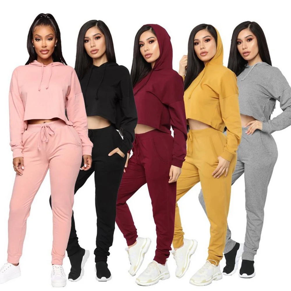 

Casual Activity Fitness Woman's Clother Autumn Winter Hooded Sweater Harem Pants Tracksuit Simple Sport Street 2piece Set