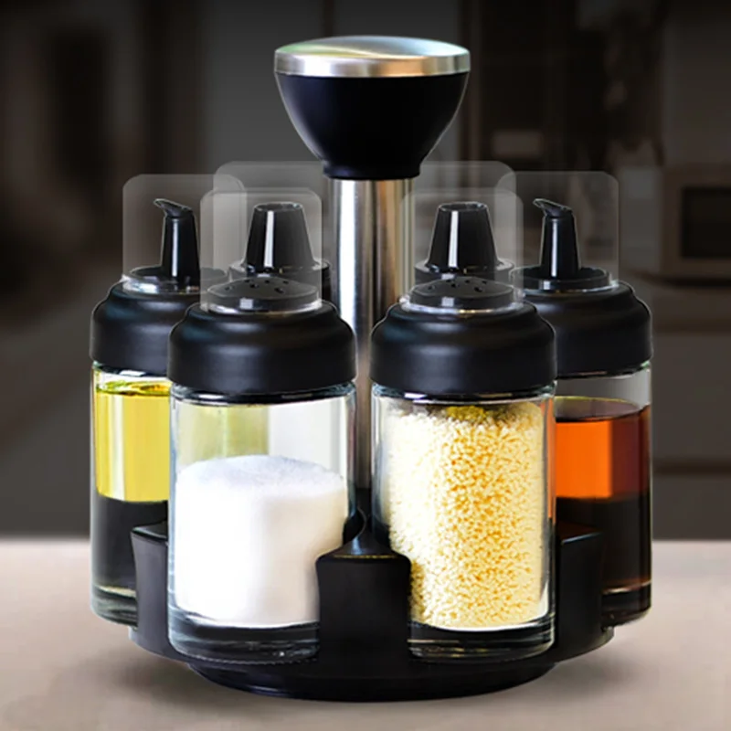 

7Pcs Condiment Set Pepper And Salt Cruet Plastic Kitchen Spice Rack Set With Spice Jar Seasoning Box,Kitchen Utensils Seasoning