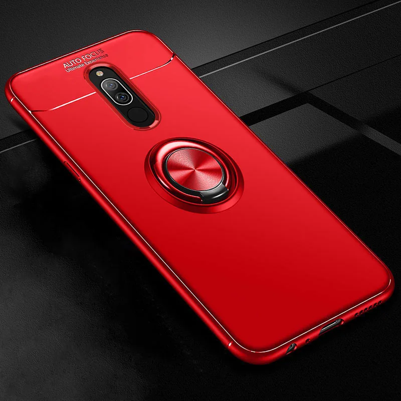 Роскошный автомобильный Магнитный кольцевой мягкий чехол для Xiaomi Redmi 8 8A чехол Мягкая задняя крышка для Redmi 8 чехол противоударный бампер чехол - Цвет: Full Red
