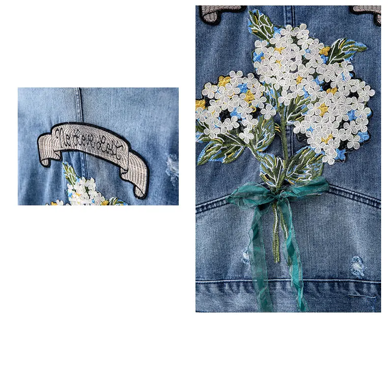 Chaquetas Mujer джинсовая куртка Женская Вышивка винтажное отверстие Женское пальто свободный Женский бомбер джинсовая куртка Femme верхняя одежда