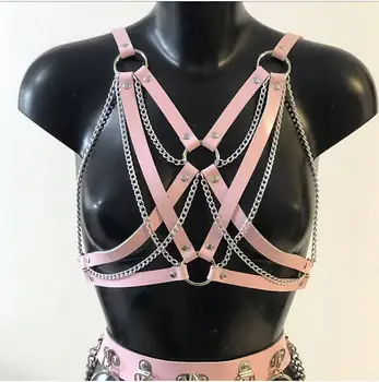 

Erotic Leather Harness Belt Body chain Bondage Lingerie Sexy Goth Adjustable Cage Bra Dance festival Halloween Rave for Women