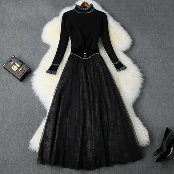 

High Quality Vintage Party Robe Elegant Cocktail Vestidos Women Runway Designer Luxury Long Maxi Mesh Dress Suit Set