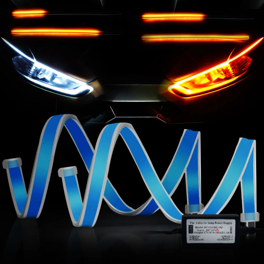 DRL полоска-фара для Фольксваген Гольф ПАССАТ Jetta Tiguan CC Touareg струящаяся Янтарная Автомобильная дневная ходовая лампа светодиодный DRL полоса