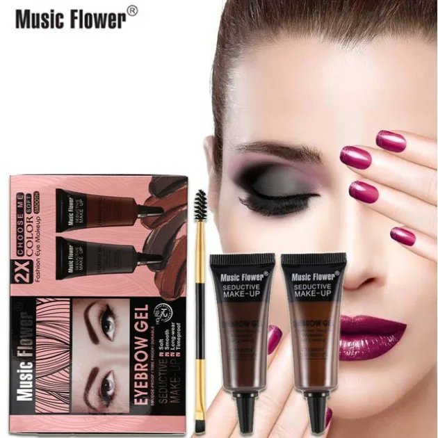 Music Flower 2 цвета гель для бровей+ кисть для румян гелевая тушь для ресниц Водонепроницаемый длинные-стойкий для бровей Крем для бровей, стойкая краска для усиления цвета Красота набор для макияжа
