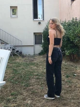 Women Jeans Cargo-Pants Wide-Leg Gray Loose Blue Girl Baggy High-Waist Straight Casual