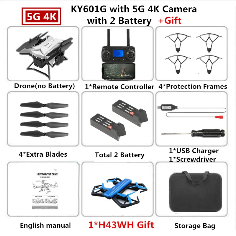 Радиоуправляемый Дрон KY601G gps Квадрокоптер с 5G 4K HD камерой 2000 м Дистанция управления Pro Selfie Follow Me Квадрокоптер игрушка VS E520S - Цвет: W5 4K Cam Carry Bag
