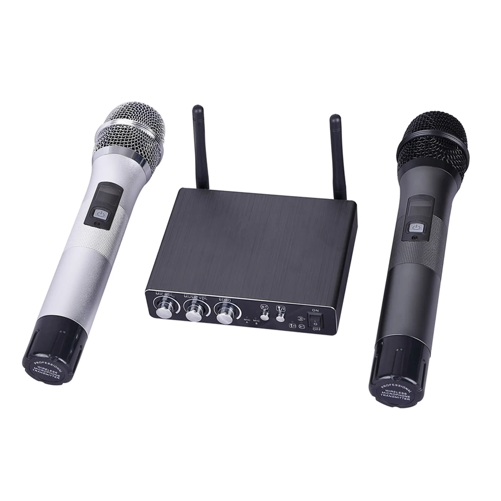 UHF 25 Channel Wireless Handheld Microphone System, Karaoke Machine for Kids Adults Families(Gray+ Silver