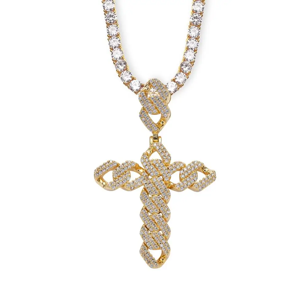 Уникальный дизайн теннисная цепь латунь CZ Крест Подвески Iced Out хип хоп Ожерелье