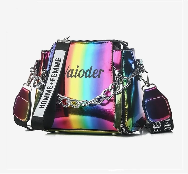 Женские лазерные светящиеся рюкзаки новые модные школьные голограммы геометрические складные школьные сумки для подростков девочек сумки на плечо - Цвет: HTS012 Seven Colors