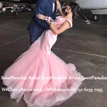 Розовые тюлевые платья с открытыми плечами для выпускного вечера с длинным шлейфом vestido de festa Формальное вечернее платье Русалка Вечерние платья